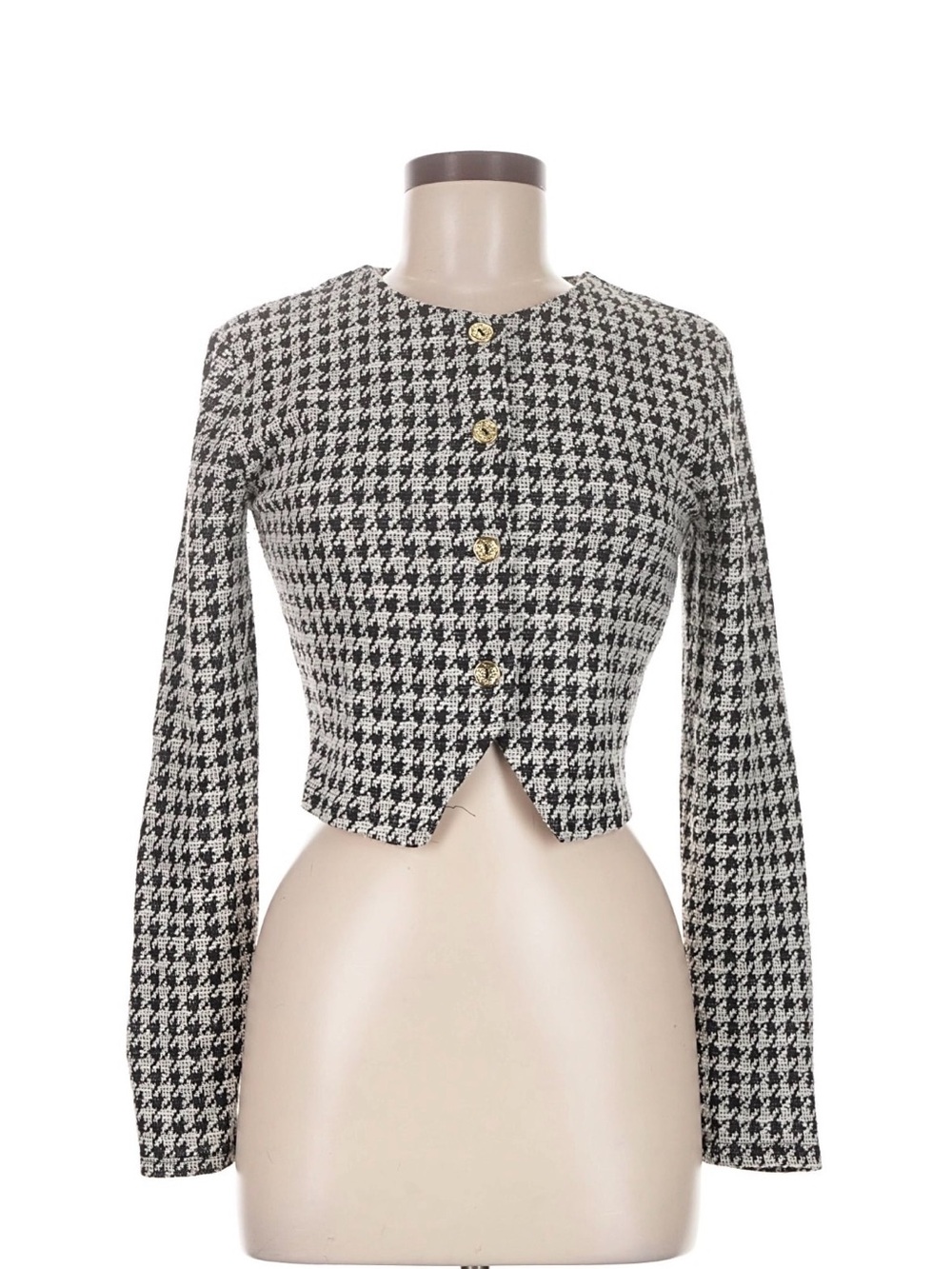 Zara Black & White Houndstooth Cropped Blazer